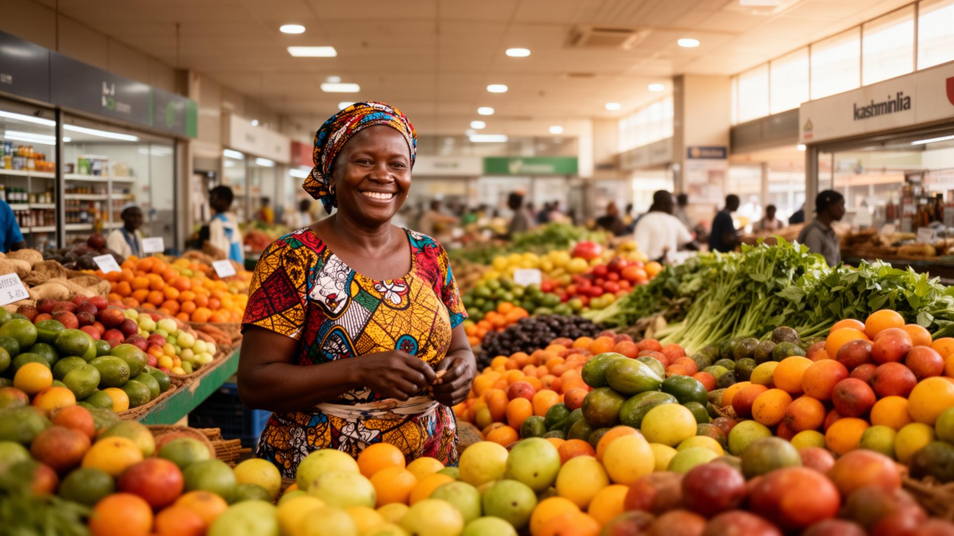 Cheerful mama mboga at a vibrant Nairobi market