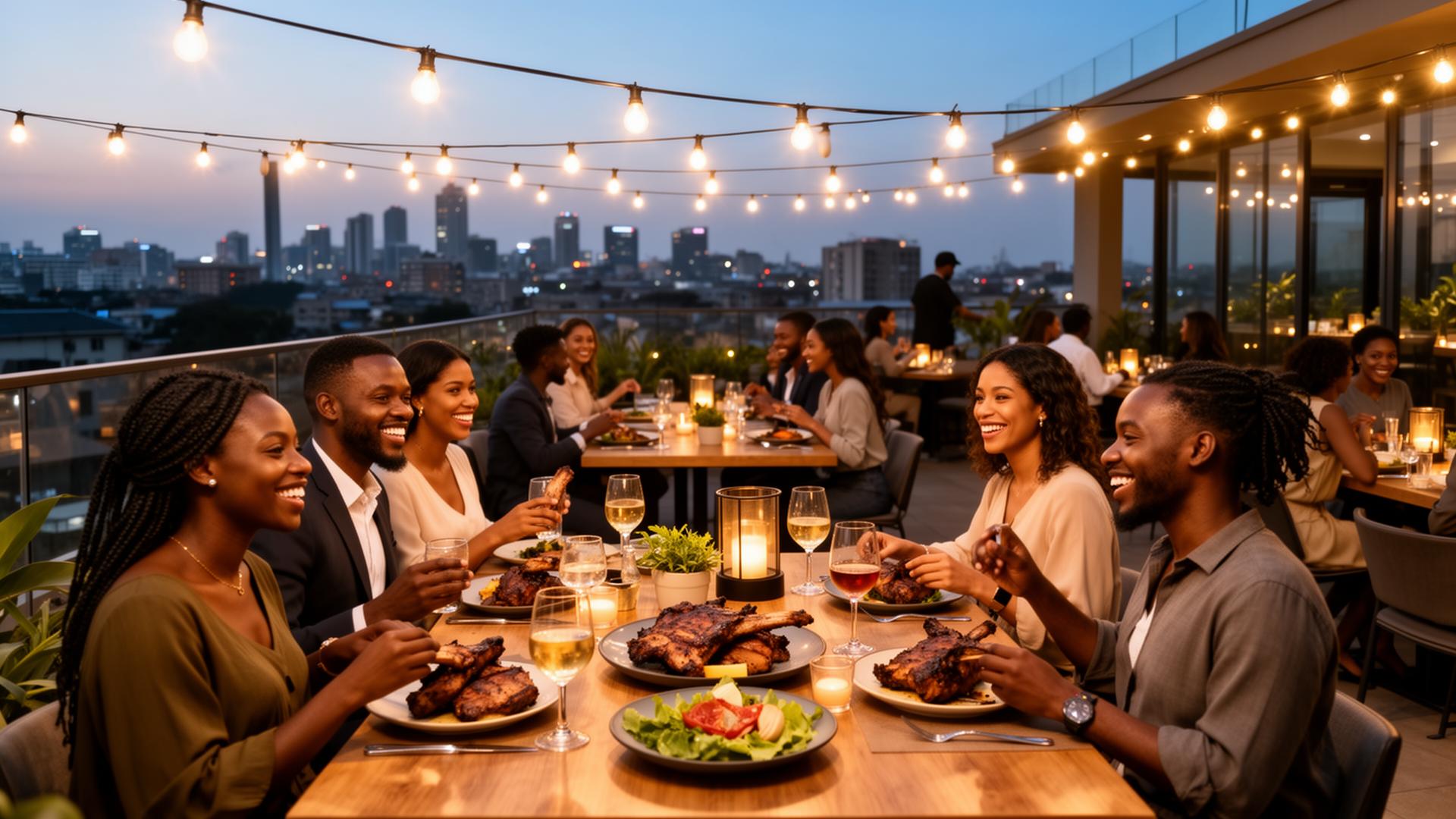 Rooftop restaurant with the Nairobi skyline
